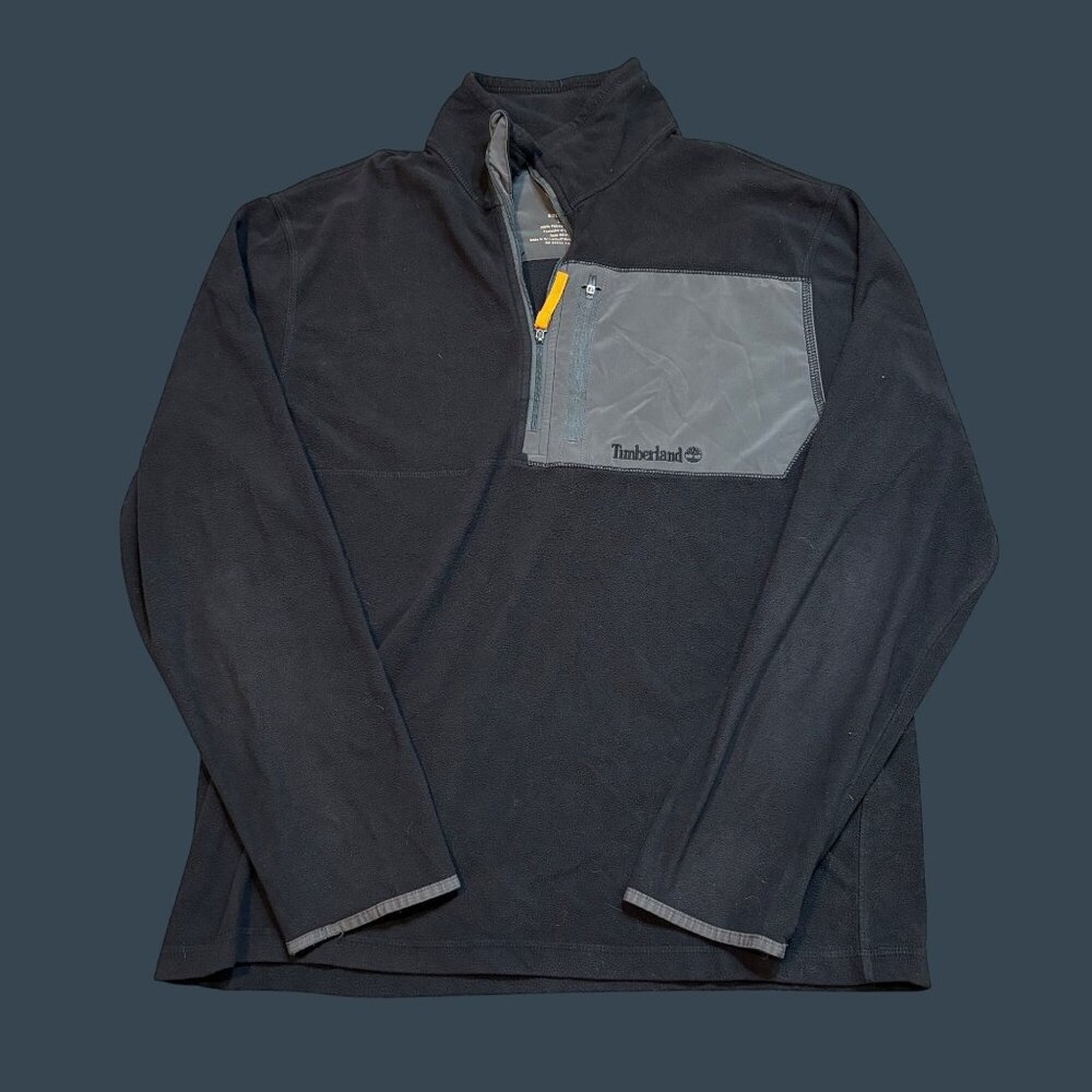 Timberland Mens Black 1/4 Zip Pullover With Gray Chest Pocket Size L